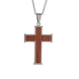 Stainless Steel Wooden Cross Pendant Length 20 inches (Lengths 18 inches 20 inches 24 inches Available)