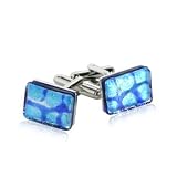 Diachronic Blue Glass Silver Cufflinks with Presentation Box