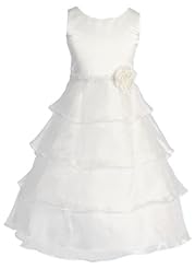 Girls Organza/Satin Sequined Tiered  Sleeveless Flower-Girl Dress  With a Bow(s) and a Sash 
