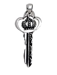 Sterling Silver key Pendant with Crown