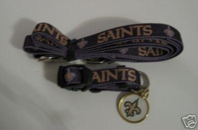 New Orleans Saints Dog Pet Set Leash Collar ID Tag XS