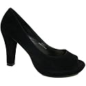 Womens Black Velvet Platform Peep-Toe Secretary Ladies Court Shoes