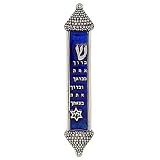 Mezuzah Made in Israel. Blue Enamel and Pewter. Great Housewarming gift for Jewish Home.
