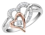 Diamond Double Heart Promise Ring 1/10Ct (ctw) in Sterling Silver with Pink Gold