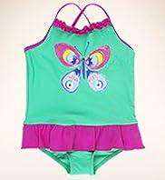 Scoop Neck Butterfly Print Frill Swimsuit
