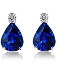 3.87Ct Pear Cut Sapphire & VS Diamond Hanging Earrings 18k Gold