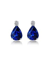 3.87Ct Pear Cut Sapphire & Diamond Hanging Earrings 14K Gold
