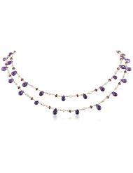 2 Row Nested Faceted Teardrop Amethyst, Garnet Rondelle and White Freshwater Cultured Pearl Linked Chain Necklace