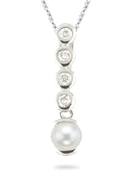 0.06 Cts Diamond & 6.5 mm Pearl Pendant in 14K White Gold