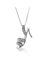 Bling Jewelry 925 Sterling Silver High Heel Shoe Pendant Necklace with CZ 18in