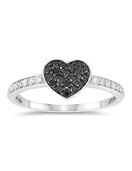 0.30 Cts Black & White Diamond Heart Ring in 10K White Gold