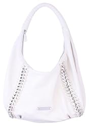 Michael Kors Silver Studded ID Chain Large Hobo Vanilla