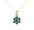 10k Yellow Gold Created Emerald and Diamond Flower Pendant Necklace, 18"