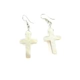 Mother of Pearl Chrisitan Cross Dangle Earrings, Cream White