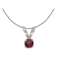 14k White Gold Round Garnet Pendant with 18" Chain