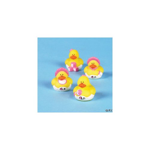 Two Dozen (24) Pink GIRL Mini Rubber Ducky Birthday Party or Baby Shower Favors