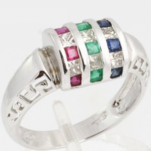 31X%2B0OqBe%2BL 14K White Gold Ruby Emerald Sapphire Diamond Estate
