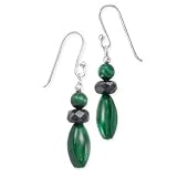.925 Silver, Malachite and Onyx Earrings