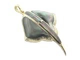 Black Mother Of Pearl Manta Ray Pendant with Diamond Eyes, 14k Gold