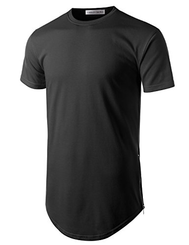 URBANCREWS Mens Hipster Hip Hop Basic Longline Crewneck T-shirt BLACK LARGE