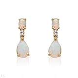 Yellow Gold 1.78 CTW Opal and 0.02 CTW Color G-H I1-I2 Diamond Ladies Earrings. Length 17 mm. Total Item weight 1.7 g.