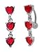 Top Mount Ruby Red 3 Triple Heart Dangle Reverse title=