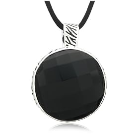Sterling Silver Faceted Black Onyx Round Pendant by David Sigal, 18 by Amazon.com Collection