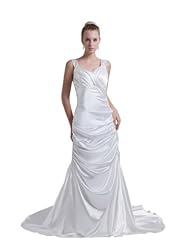 V-neck Mermaid Ruched Spring Fall Winter Halter Satin/Taffeta Wedding Dress  with a Court Train 