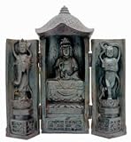Thank You Buddha Age Gift Ideas - 9" Buddhist Quan Kwan Yin Trinity Statue Travel Shrine
