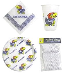 Kansas Jayhawks 96 Piece Plastic Dinnerware Set - College Athletics Sports Merchandise