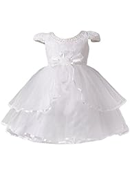 Girls Tulle Cap Sleeves  Lace    Ball Gown Flower-Girl Dress/Pageant Dress  With a Bow(s) and Pearls