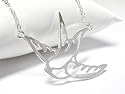 ZAD Beatiful Large Spiritual Dove Bird Outline Charm Necklace Silver Tone