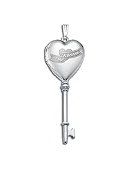 14k White Gold "Be My Valentine" KEY Heart Locket 1/2 inch x Over1-1/4 inch in Solid 14K White Gold