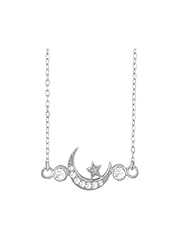 Sterling Silver 16" + 2" Extension Moon and Star CZ Necklace