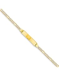 14k Gold and Rhodium 7in Pave Figaro ID Bracelet. Metal Wt- 3.41g