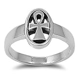 Sterling Silver Ring - Ankh - Face Height: 13mm - Band Width: 3mm - Size: 5-10