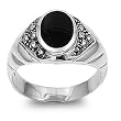 Sterling Silver Marcasite Ring with Black Onyx - Size: 6-13