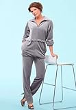 Roamans Plus Size Straight Leg Velour Jogging Suit (GREY,L)