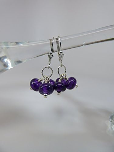 Violet Dichroic Artisan Lampwork Bead Triple Drop Earrings with Sterling Silver Tiny Beads and Leverback Ear Wires