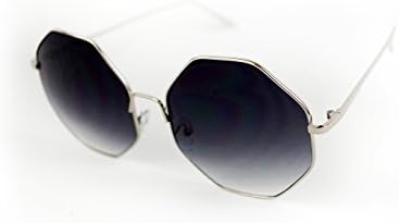 Octagon Fashion Sunglasses, Metal Frame, Gradient Lens (Silver)
