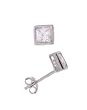 Sterling Silver Princess Cut CZ 4mm Bezel Set Stud Earrings