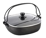 創宴 ふっ素加工 200V対応 ガラス蓋付 角型 すきやき鍋 26cm H-8031