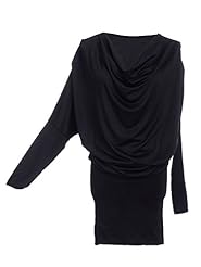 Cowl Neck Draped Dolman Long Sleeves  Dress