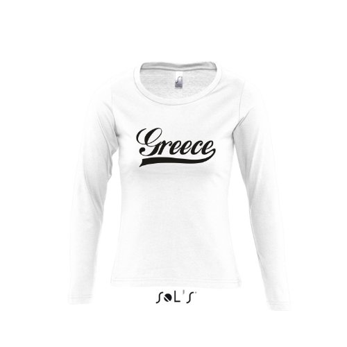 Griechenland Oldschool Greece LÄNDERSHIRT EM / WM FAN Trikot – Damen Langarm Longsleeve T-Shirt S-XL , White – schwarz , S