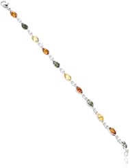 Multicolor Amber and Sterling Silver Tiny Marquise-shaped Bracelet, 7.5"