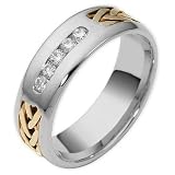 14 Karat Two-Tone Gold Channel Set Multi Texture Diamond Wedding Band Ring