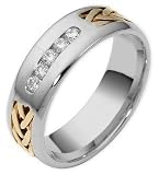 14 Karat Two-Tone Gold Channel Set Multi Texture Diamond Wedding Band Ring
