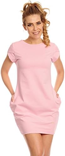 Capri Moda Womens Cocoon Jumper Dress Tulip Tunic Short Sleeve S/M - M/L * 831 (Powder Pink, 6)