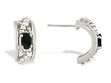 14K White Gold Genuine Oval Black Onyx and Diamond Hoop Earrings