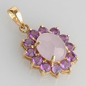14K Yellow Gold Lavender Jade and Amethyst Pendant - OldCities Estate Jewelry by